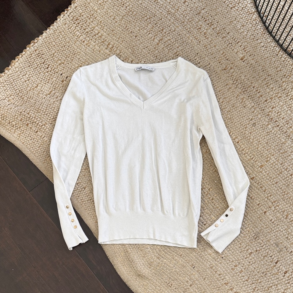 Zara Cream V-Neck Sweater